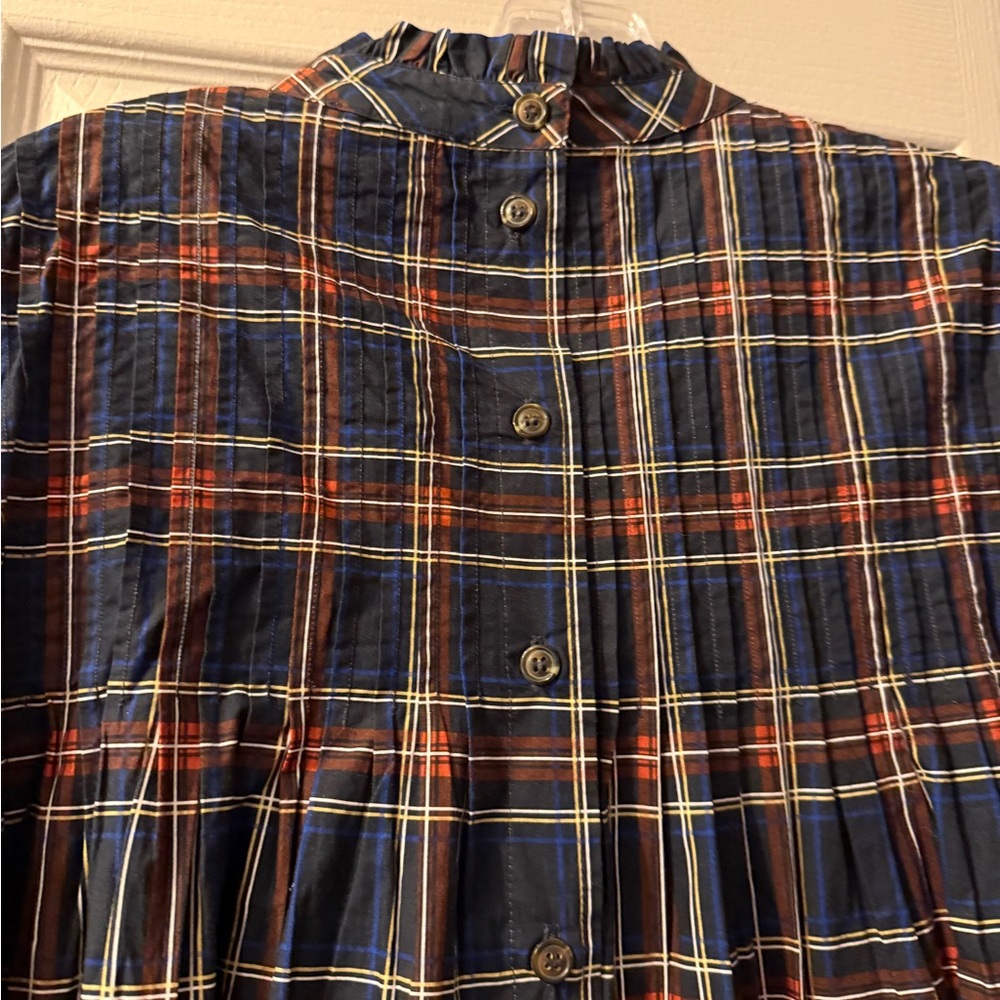 Ganni Plaid Long-Sleeve Cotton Dress - Picture 5 of 13